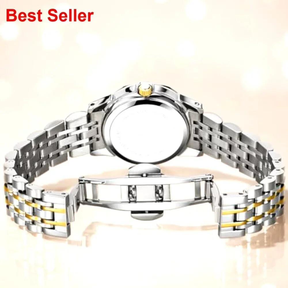 Stainless Steel Analog Quartz Dress Watch with Day Date Waterproof